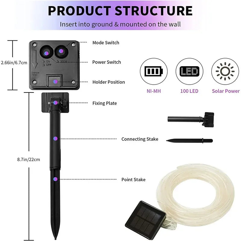 300LED Solar Rope Strip Waterproof